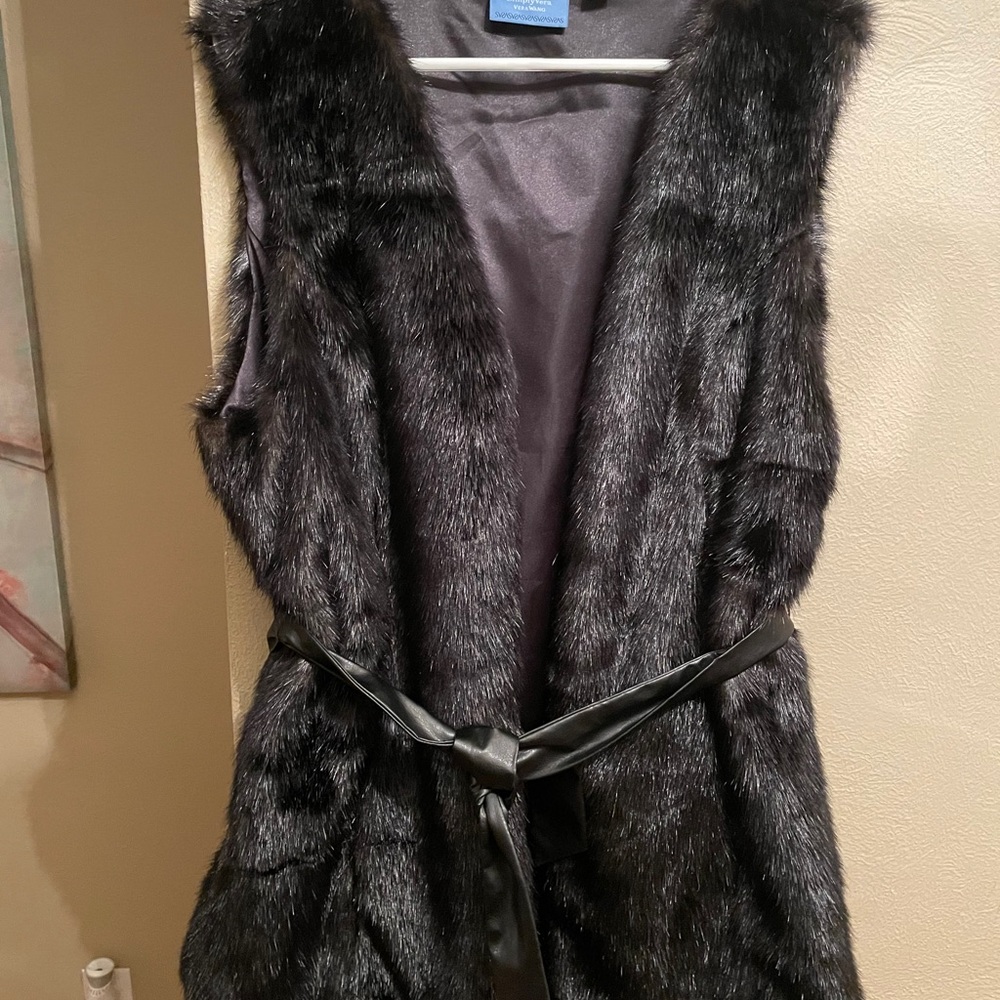 Vera Wang faux fur vest with leather belt